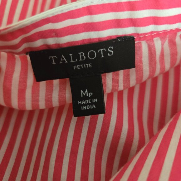 Talbots Pink Butterfly Striped Raglan Popover Top Medium Petite - Picture 7 of 8